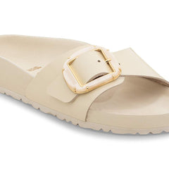 Madrid Big Buckle Pearl Natural Leather Patent - High Shine Ecru