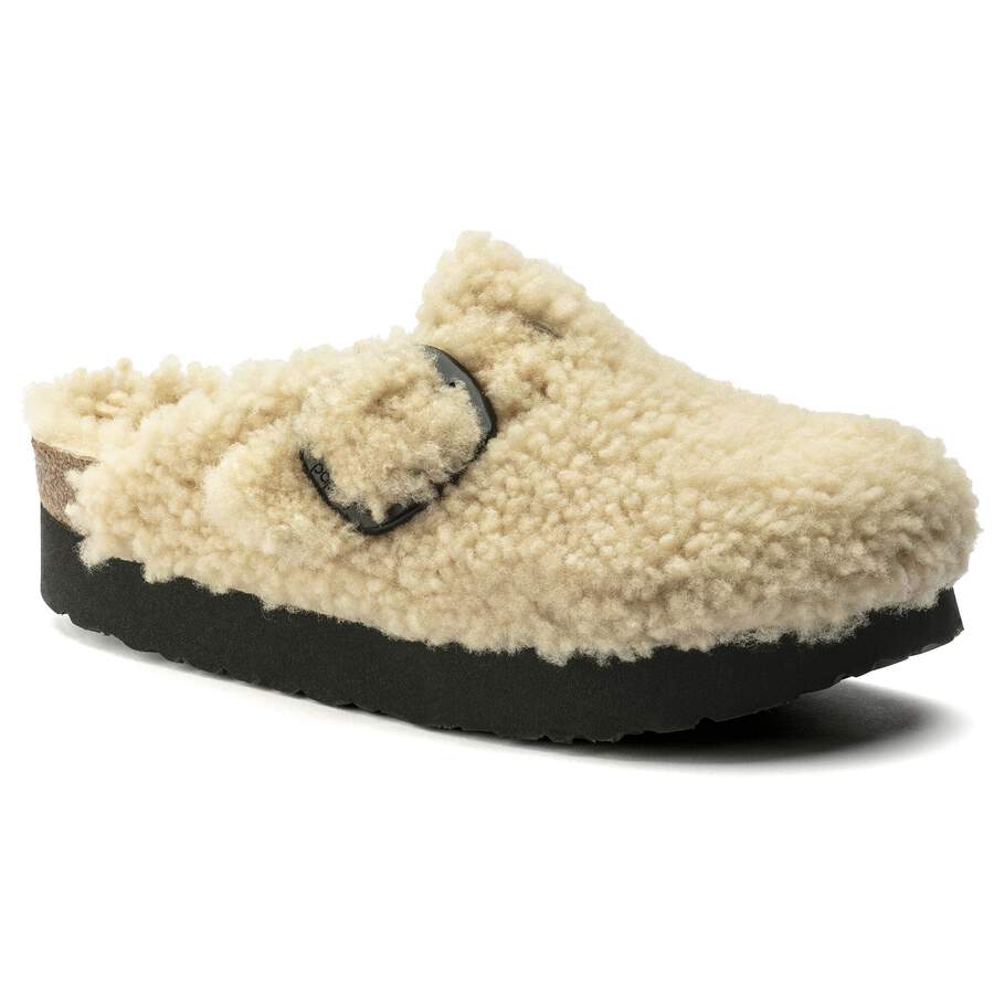 Boston Big Buckle Platform Fur - Teddy Eggshell