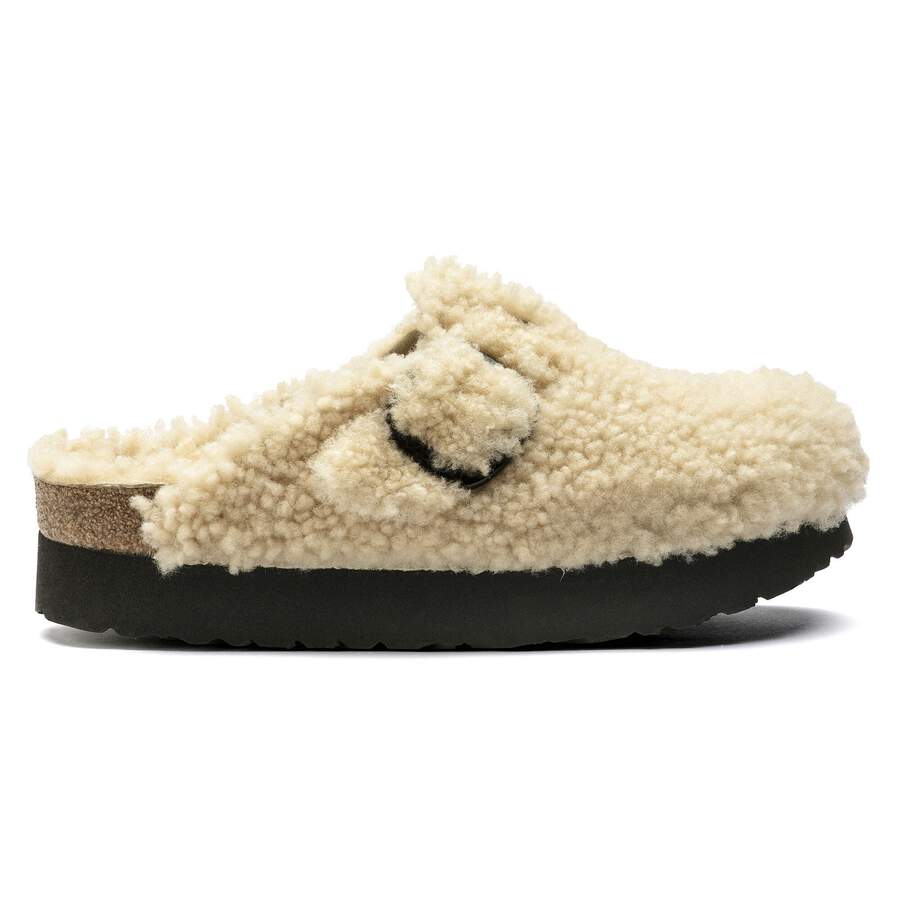 Boston Big Buckle Platform Fur - Teddy Eggshell