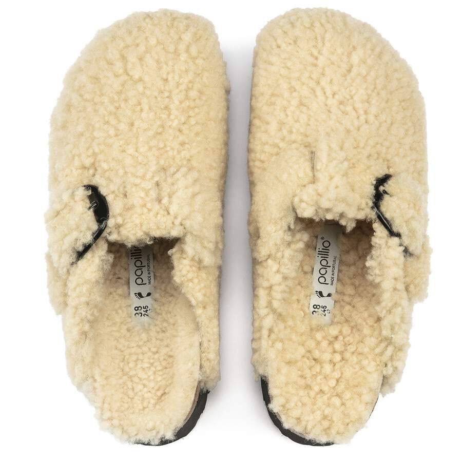 Boston Big Buckle Platform Fur - Teddy Eggshell
