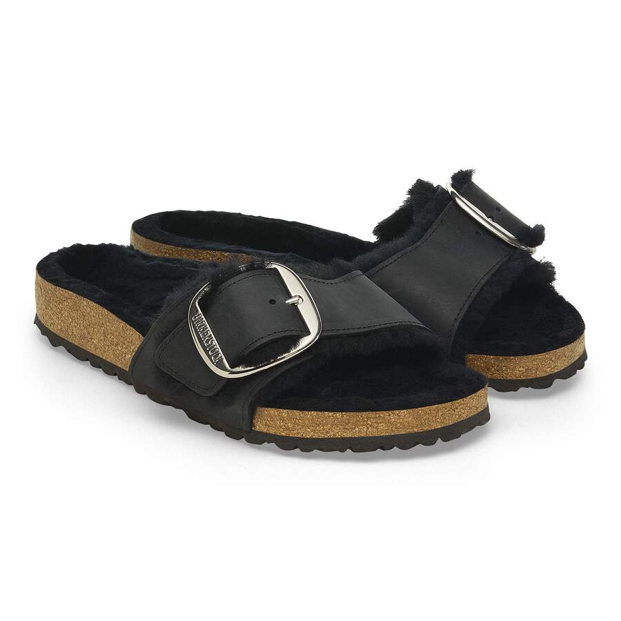 Madrid Big Buckle Shearling Natural Leather Oiled - Black