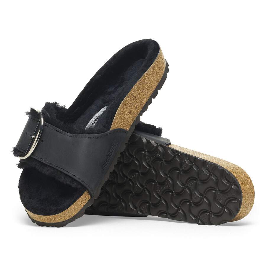Madrid Big Buckle Shearling Natural Leather Oiled - Black