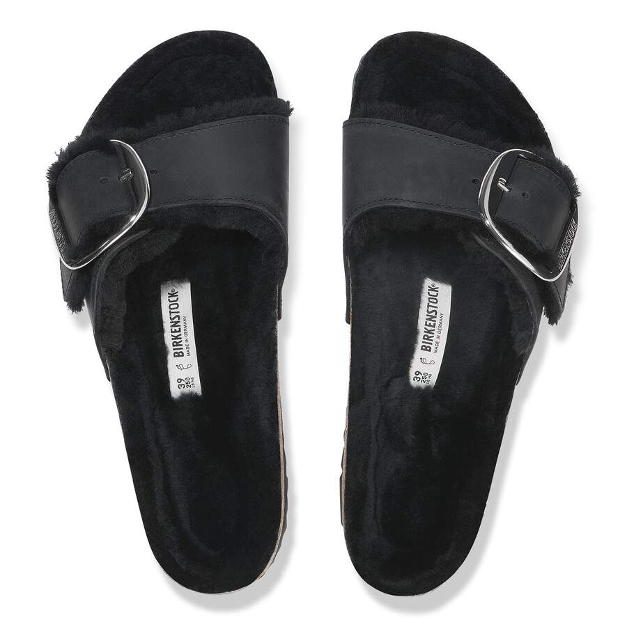 Madrid Big Buckle Shearling Natural Leather Oiled - Black