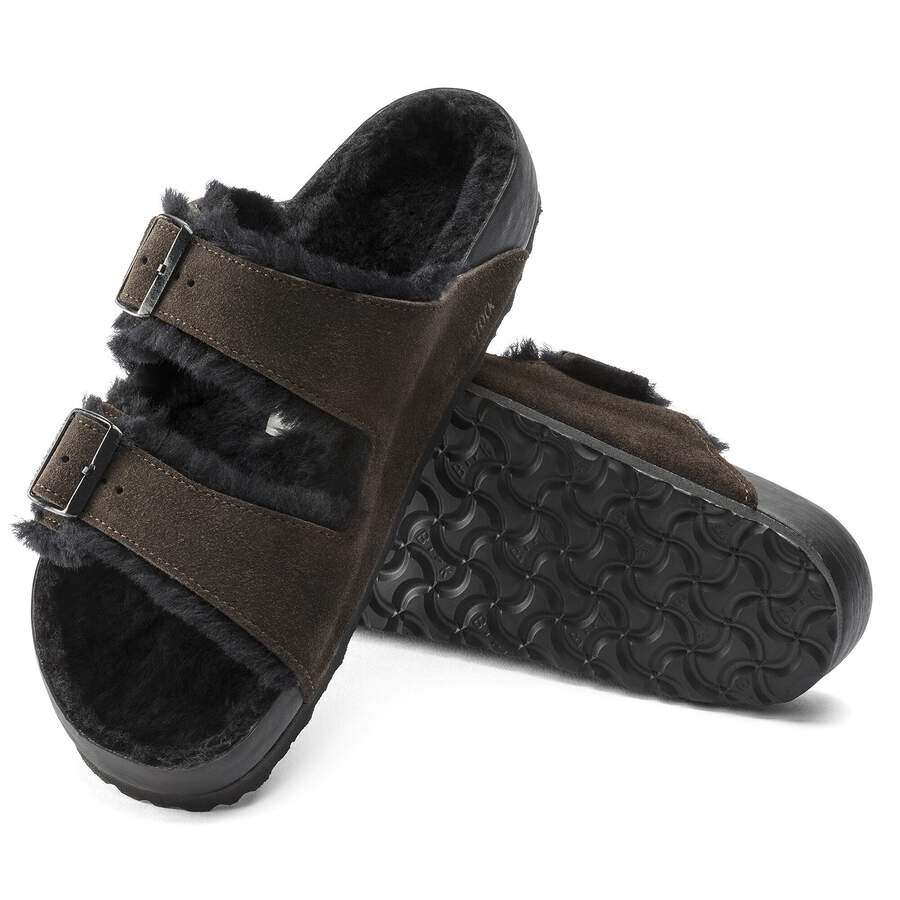 Arizona Shearling Suede Leather/Fur - Mocha/Black