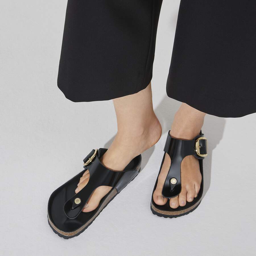 Gizeh Big Buckle Natural Leather Patent - High Shine Black