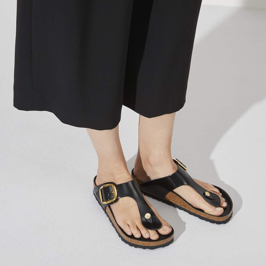 Gizeh Big Buckle Natural Leather Patent - High Shine Black