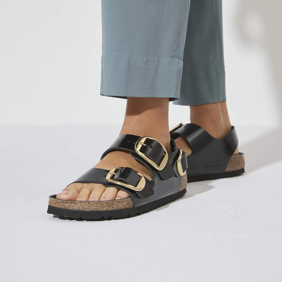 Milano Big Buckle Natural Leather Patent - High Shine Black