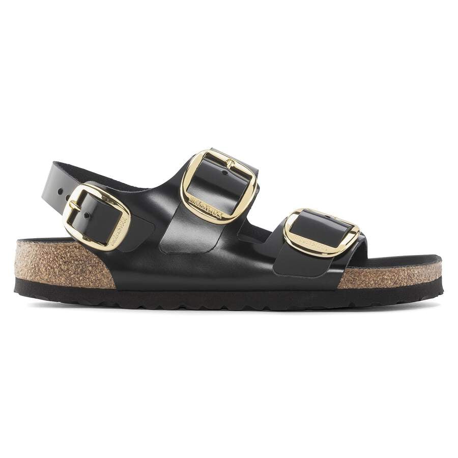 Milano Big Buckle Natural Leather Patent - High Shine Black