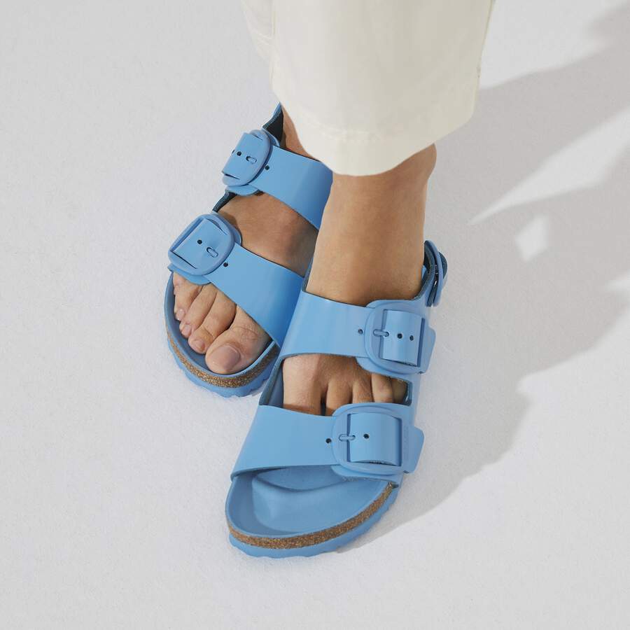 Milano Big Buckle Natural Leather Patent - High Shine Sky Blue