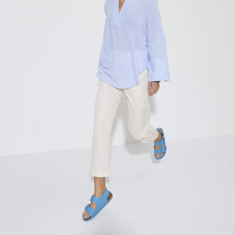 Milano Big Buckle Natural Leather Patent - High Shine Sky Blue