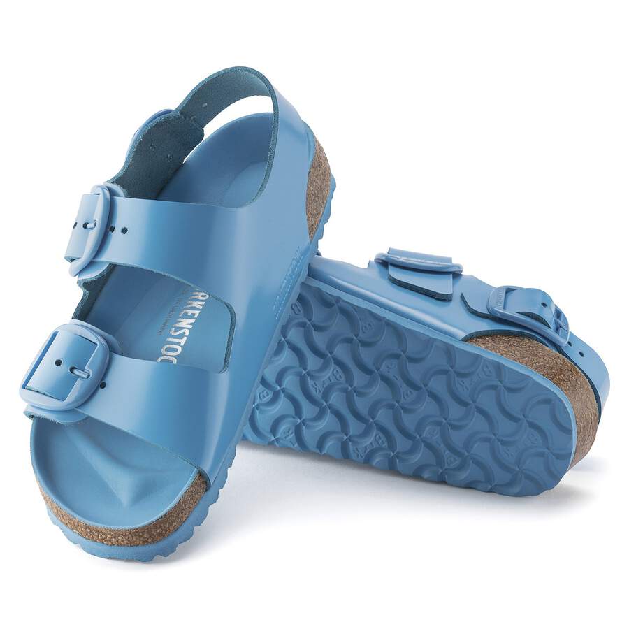 Milano Big Buckle Natural Leather Patent - High Shine Sky Blue