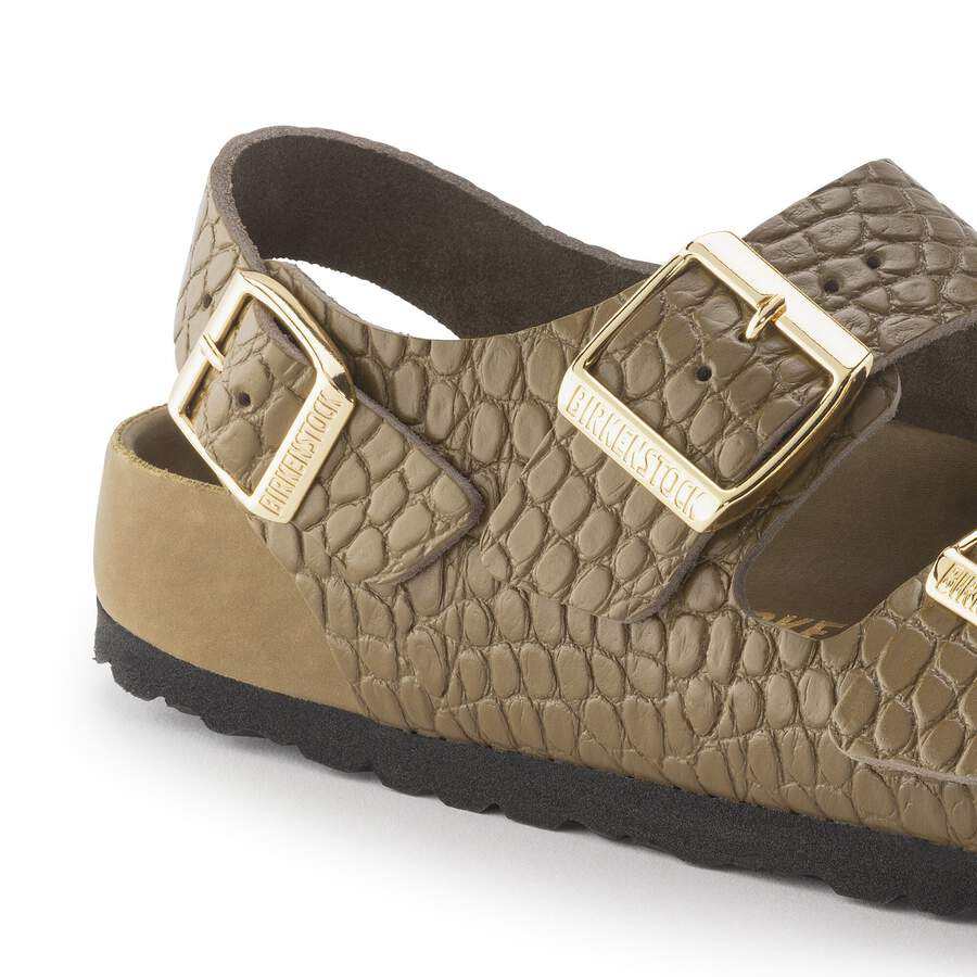 Milano Rivet Logo Natural Leather Embossed - Emboss mud green