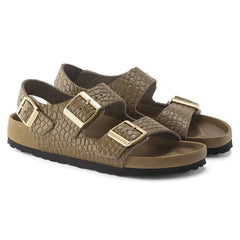 Milano Rivet Logo Natural Leather Embossed - Emboss mud green
