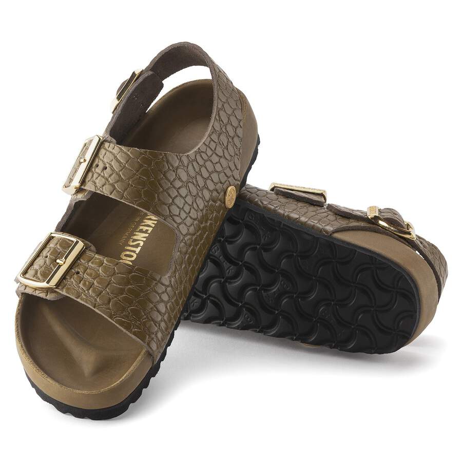 Milano Rivet Logo Natural Leather Embossed - Emboss mud green