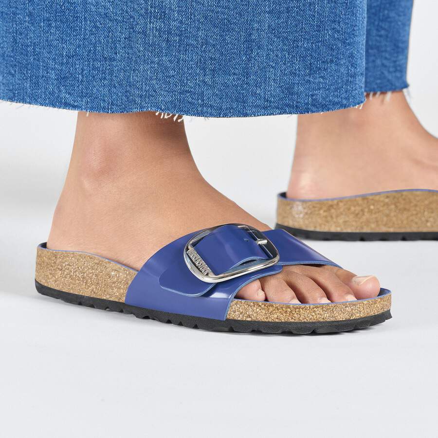 Madrid Big Buckle Natural Leather Patent - High-Shine Cobalt