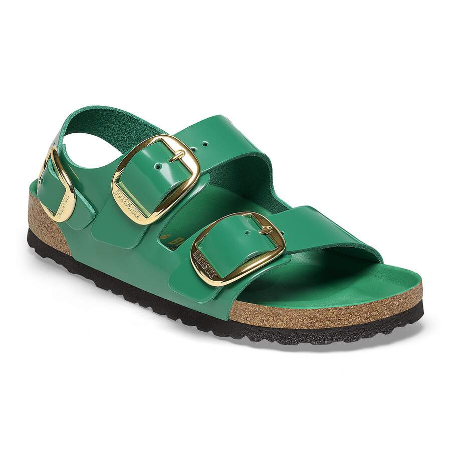 Milano Big Buckle Natural Leather Patent - High Shine Digital Green