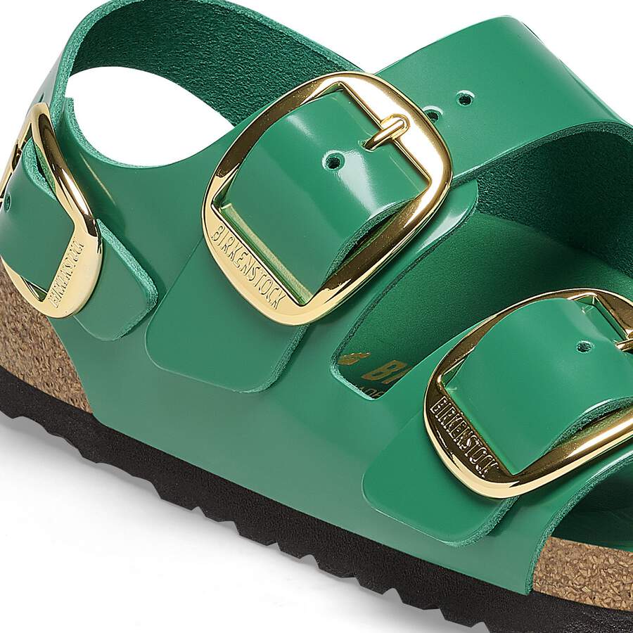 Milano Big Buckle Natural Leather Patent - High Shine Digital Green