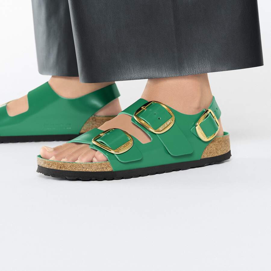 Milano Big Buckle Natural Leather Patent - High Shine Digital Green