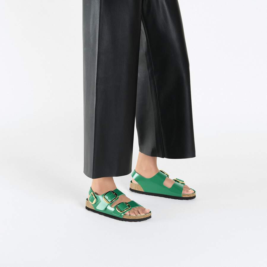 Milano Big Buckle Natural Leather Patent - High Shine Digital Green