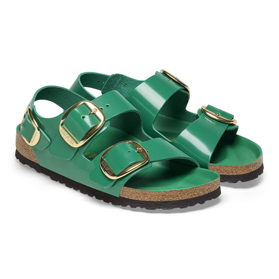Milano Big Buckle Natural Leather Patent - High Shine Digital Green