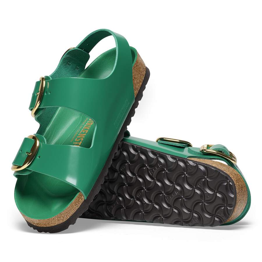 Milano Big Buckle Natural Leather Patent - High Shine Digital Green
