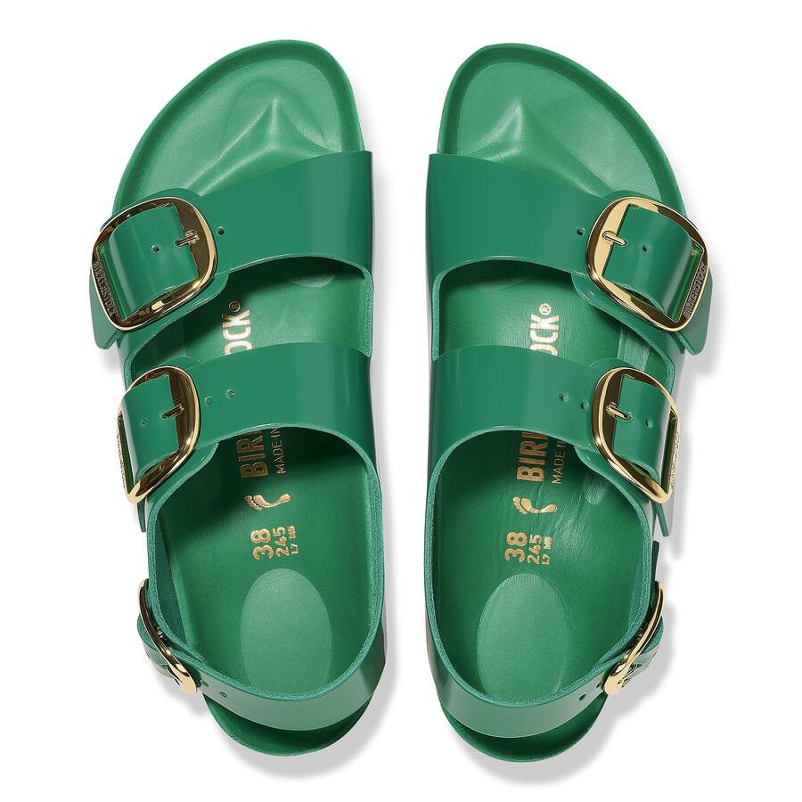 Milano Big Buckle Natural Leather Patent - High Shine Digital Green