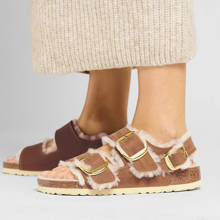 Milano Big Buckle Shearling Natural Leather Oiled - Cognac
