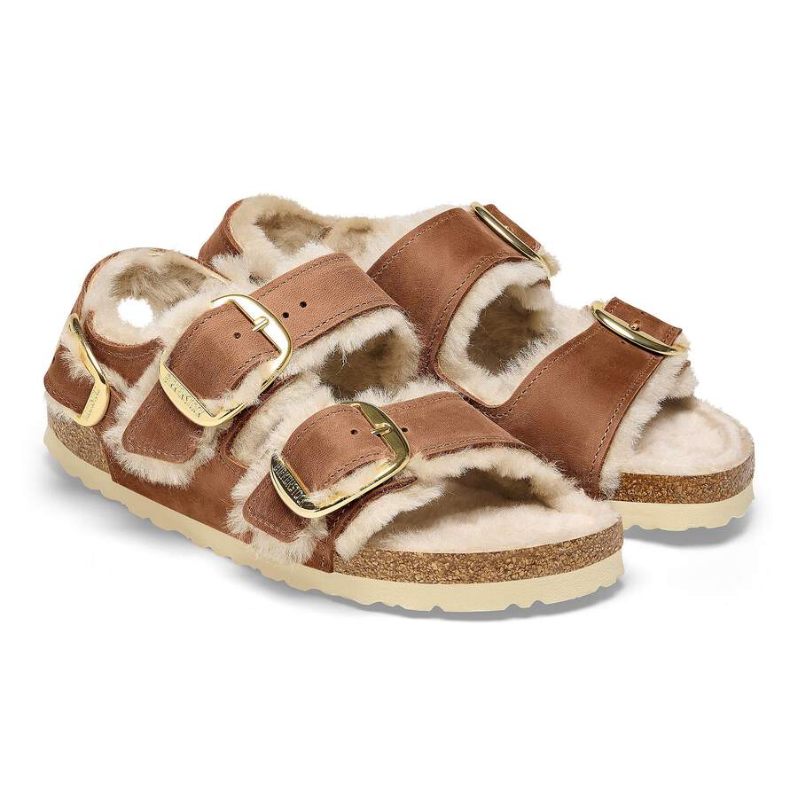 Milano Big Buckle Shearling Natural Leather Oiled - Cognac