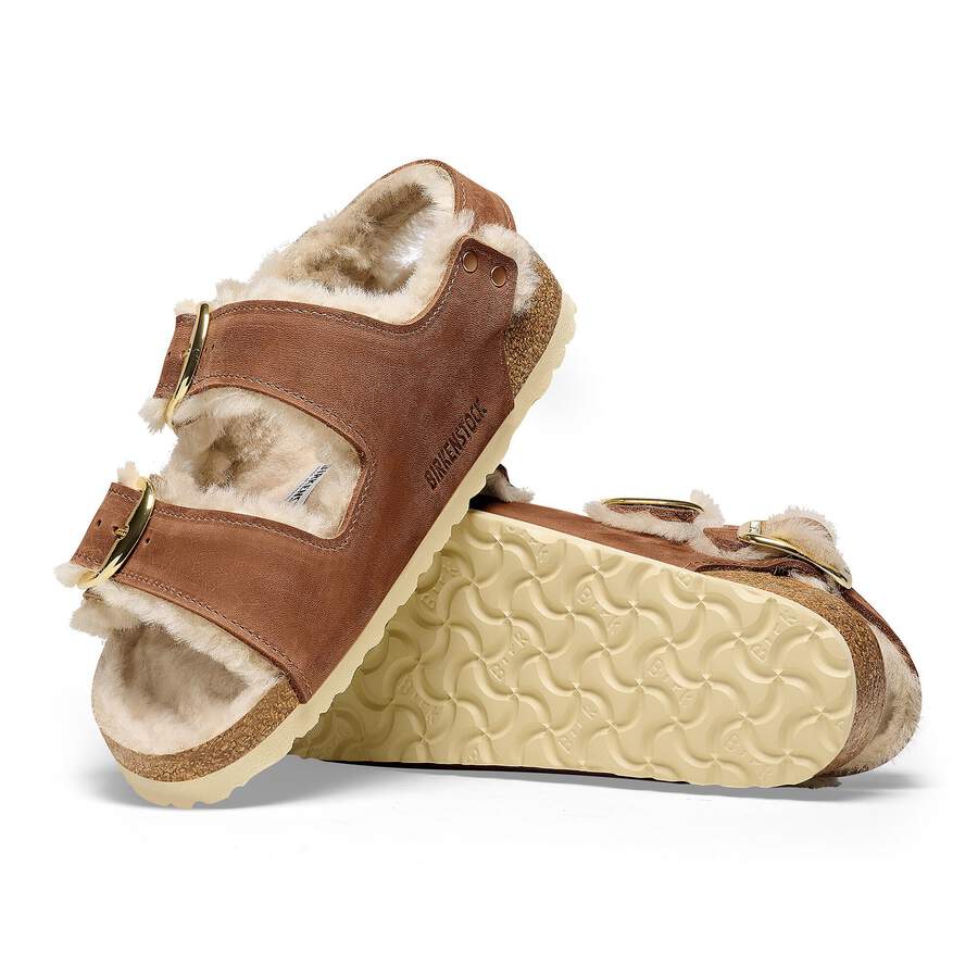 Milano Big Buckle Shearling Natural Leather Oiled - Cognac