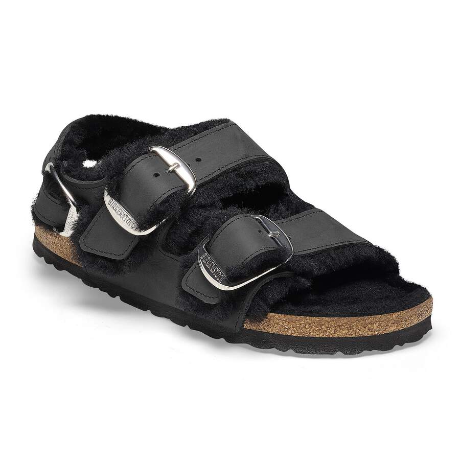 Milano Big Buckle Shearling Natural Leather Oiled - Black