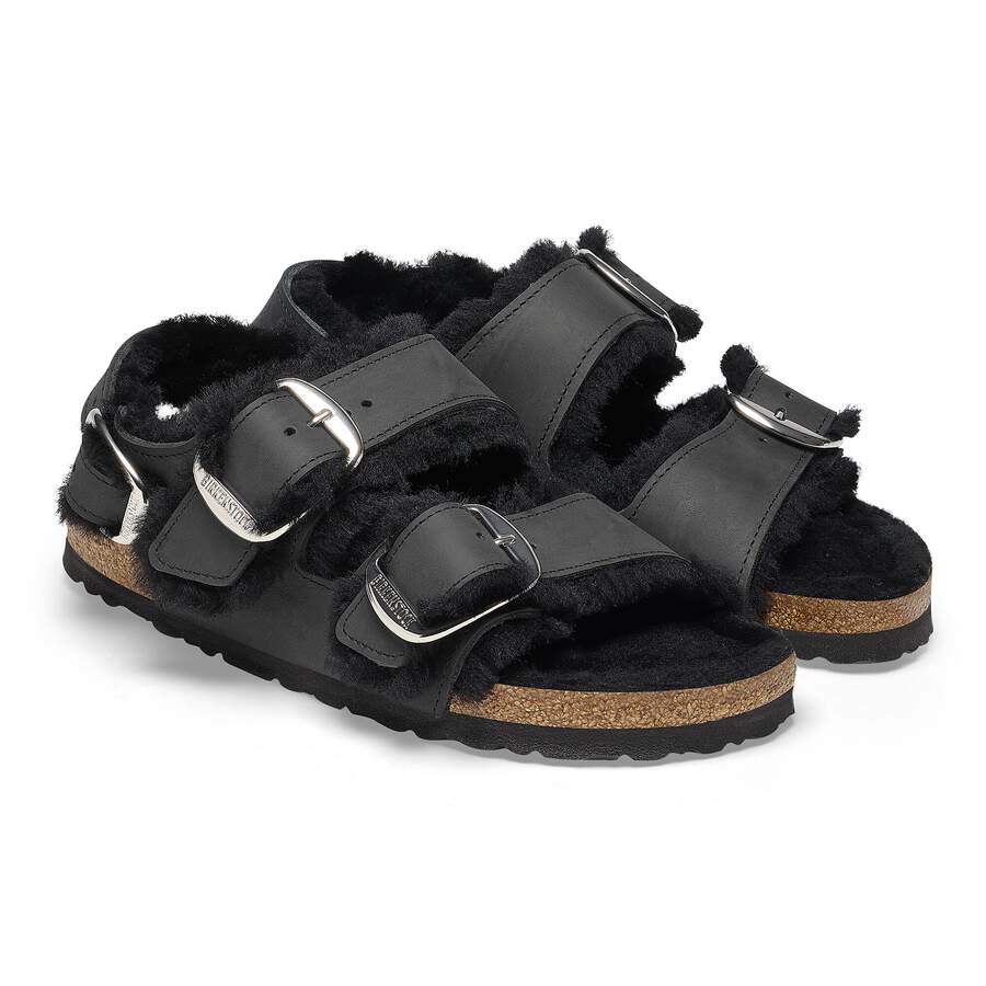 Milano Big Buckle Shearling Natural Leather Oiled - Black
