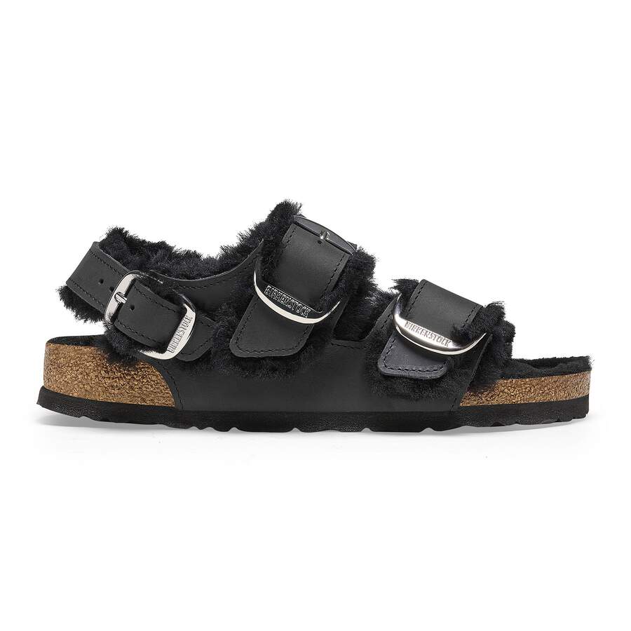 Milano Big Buckle Shearling Natural Leather Oiled - Black