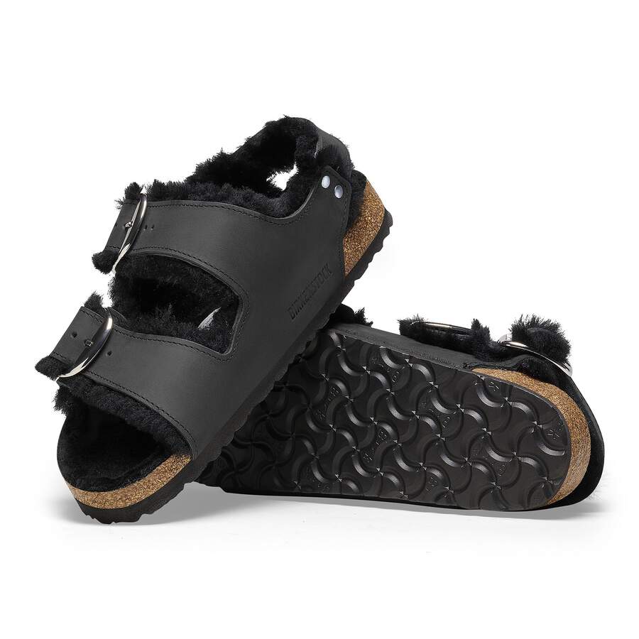 Milano Big Buckle Shearling Natural Leather Oiled - Black