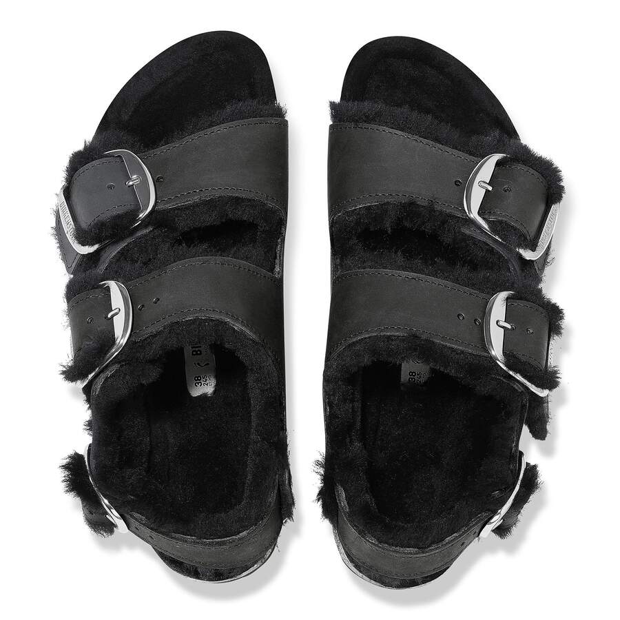 Milano Big Buckle Shearling Natural Leather Oiled - Black