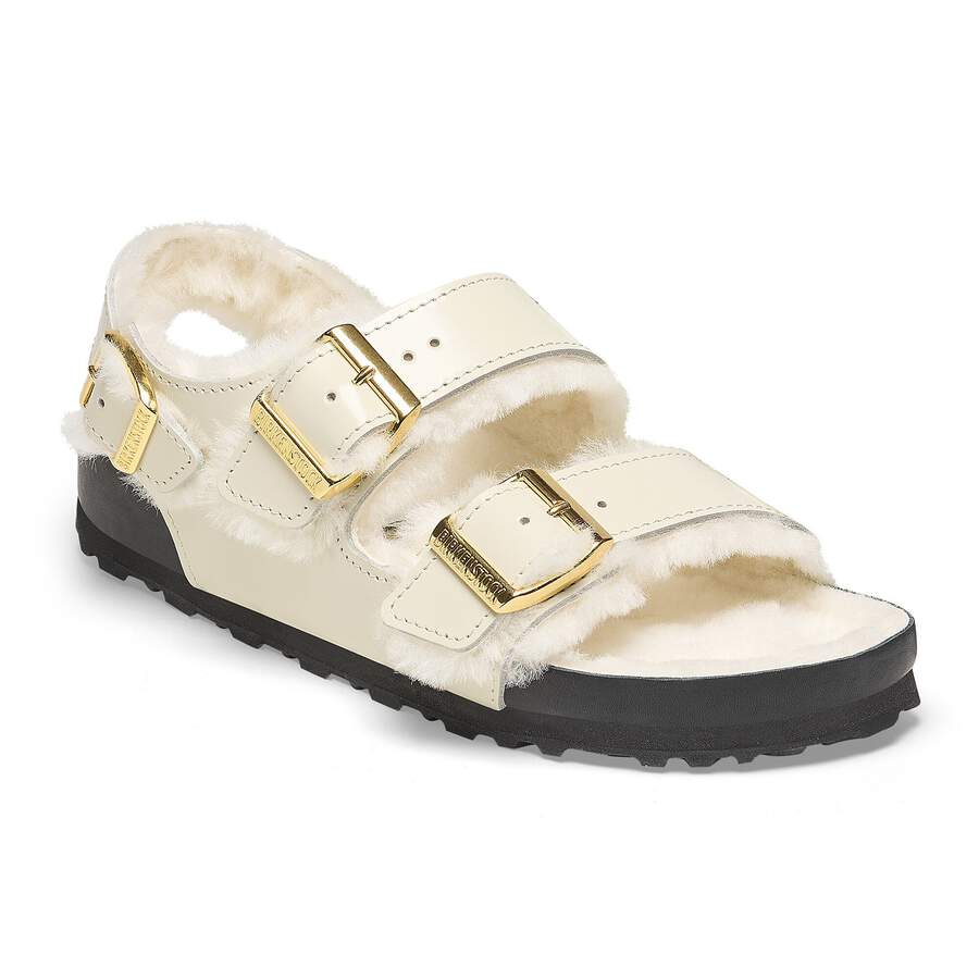 Milano Shearling Natural Leather/Fur - High Shine Ecru