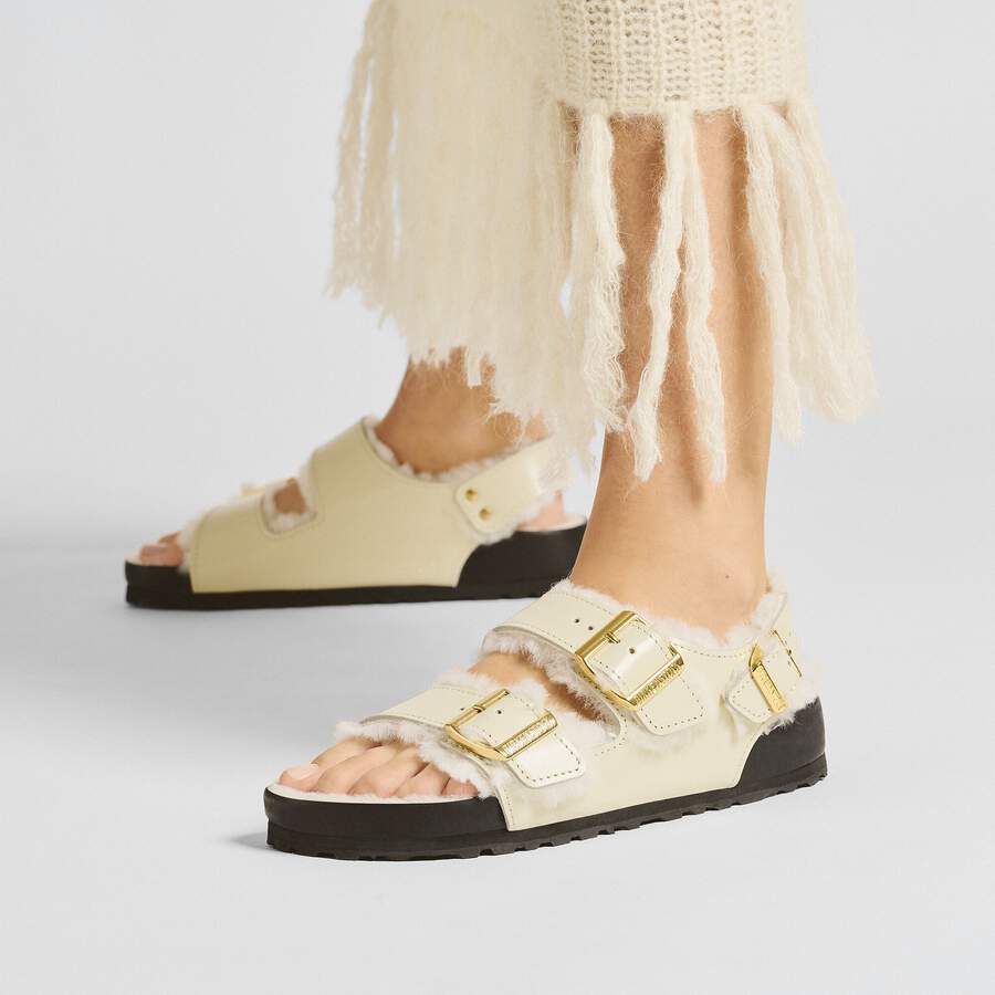 Milano Shearling Natural Leather/Fur - High Shine Ecru