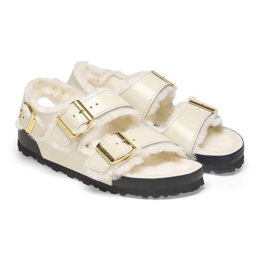 Milano Shearling Natural Leather/Fur - High Shine Ecru