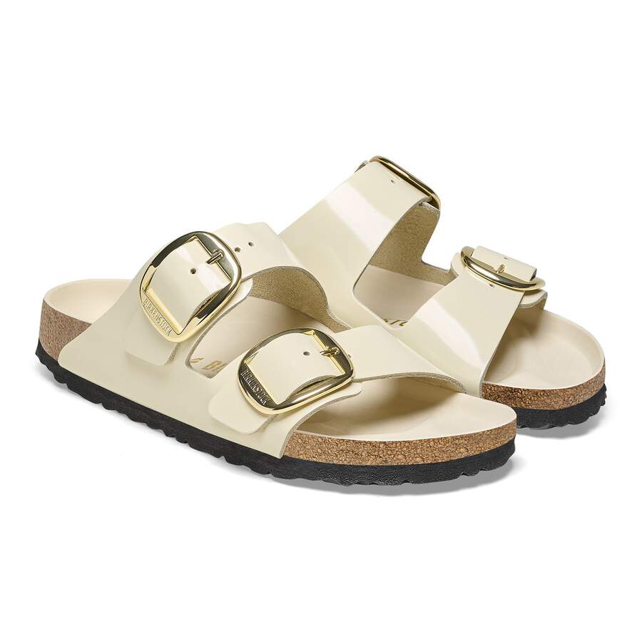 Arizona Big Buckle Natural Leather Patent - High Shine Ecru