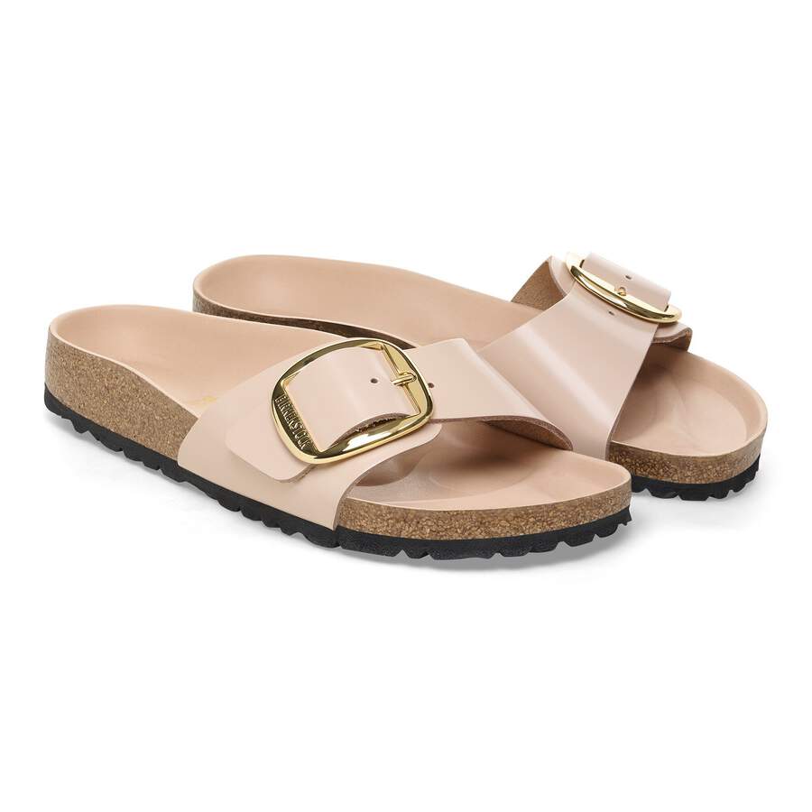 Madrid Big Buckle Natural Leather Patent - High Shine New Beige