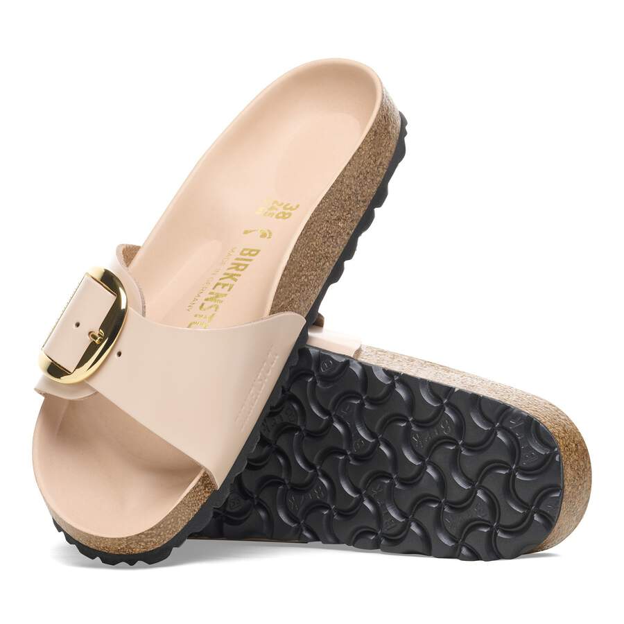 Madrid Big Buckle Natural Leather Patent - High Shine New Beige
