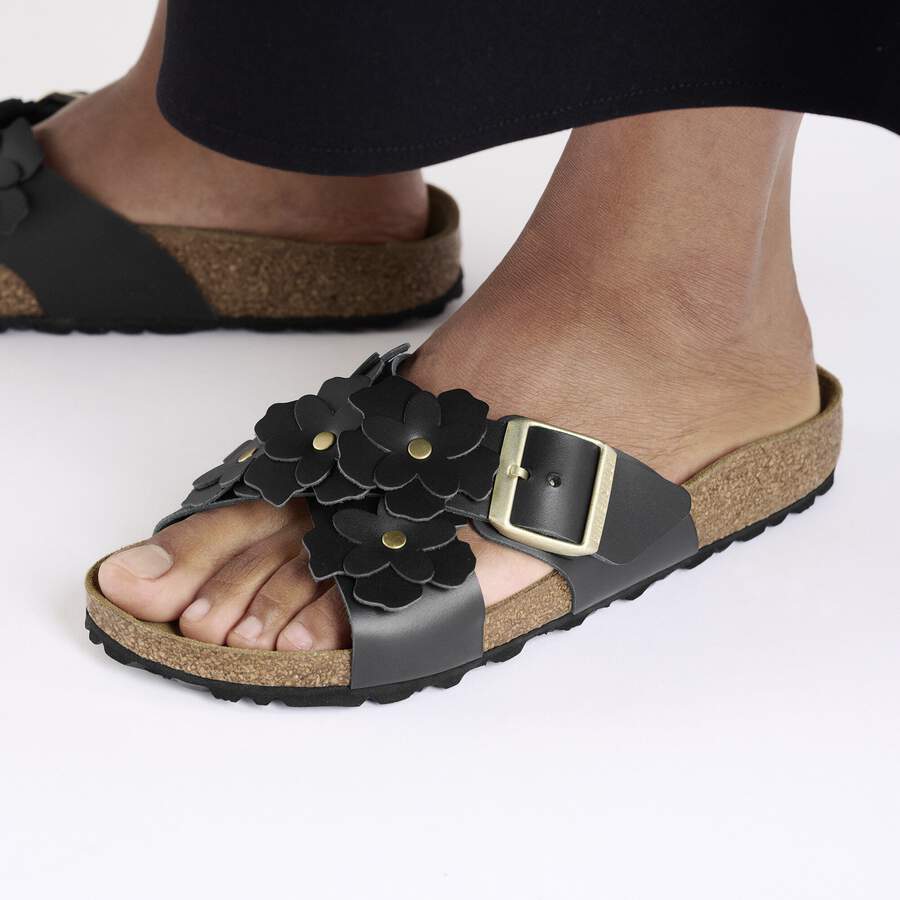 Siena Flower Embellishment Natural Leather - Black