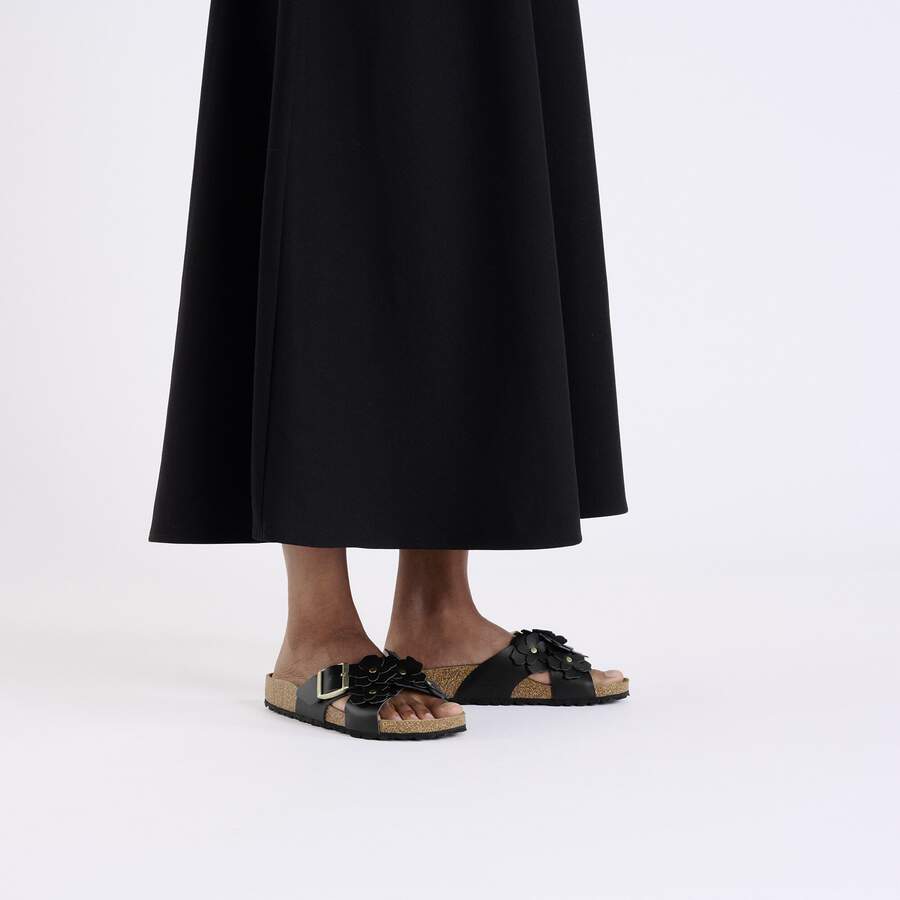 Siena Flower Embellishment Natural Leather - Black