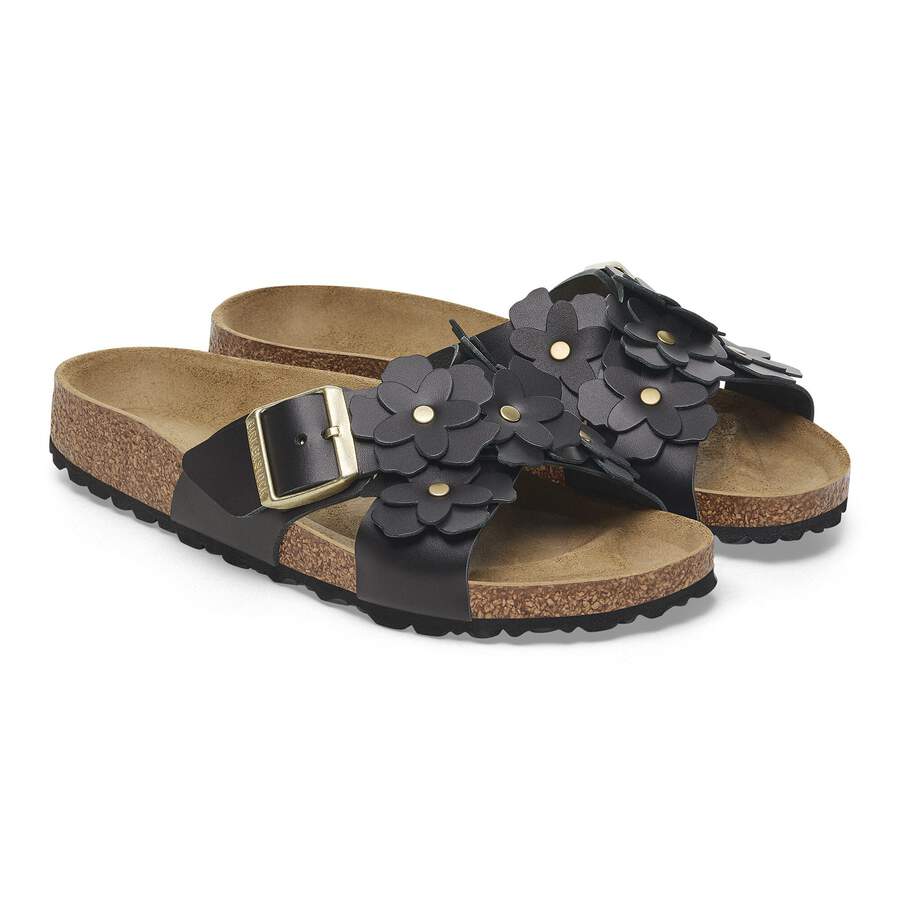 Siena Flower Embellishment Natural Leather - Black