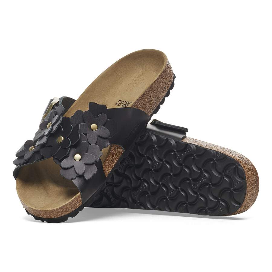 Siena Flower Embellishment Natural Leather - Black