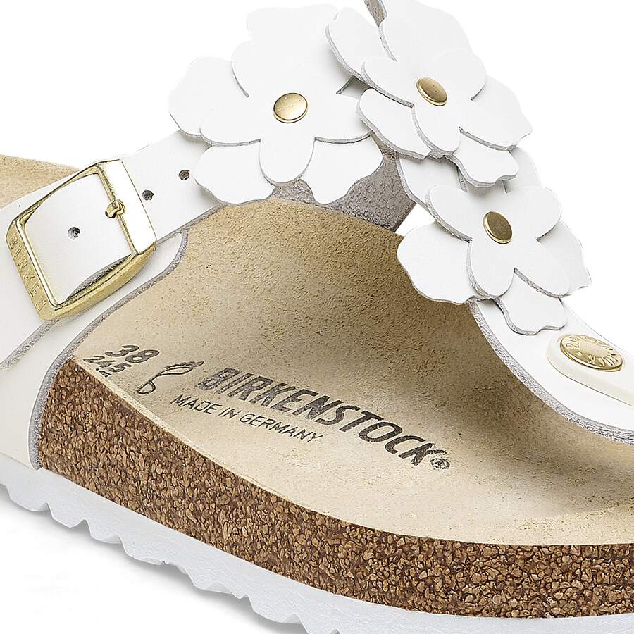 Gizeh Flower Embellishment Natural Leather - White