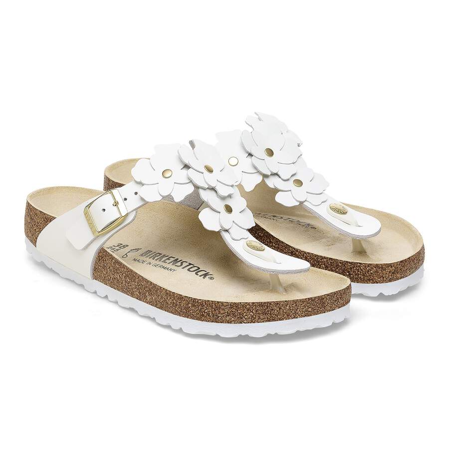 Gizeh Flower Embellishment Natural Leather - White