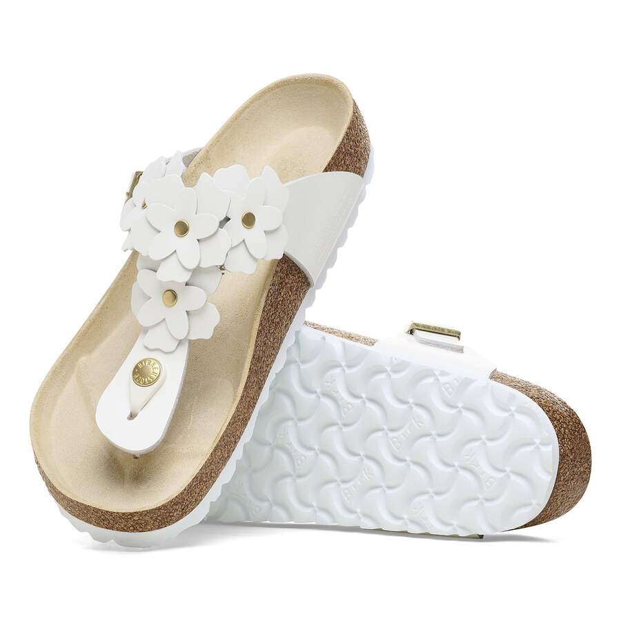 Gizeh Flower Embellishment Natural Leather - White