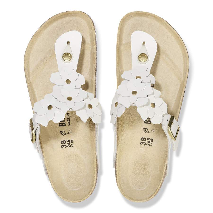 Gizeh Flower Embellishment Natural Leather - White