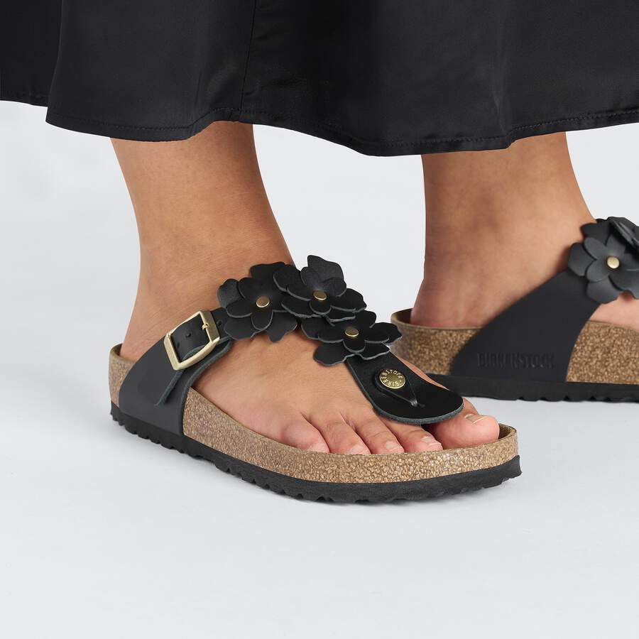 Gizeh Flower Embellishment Natural Leather - Black