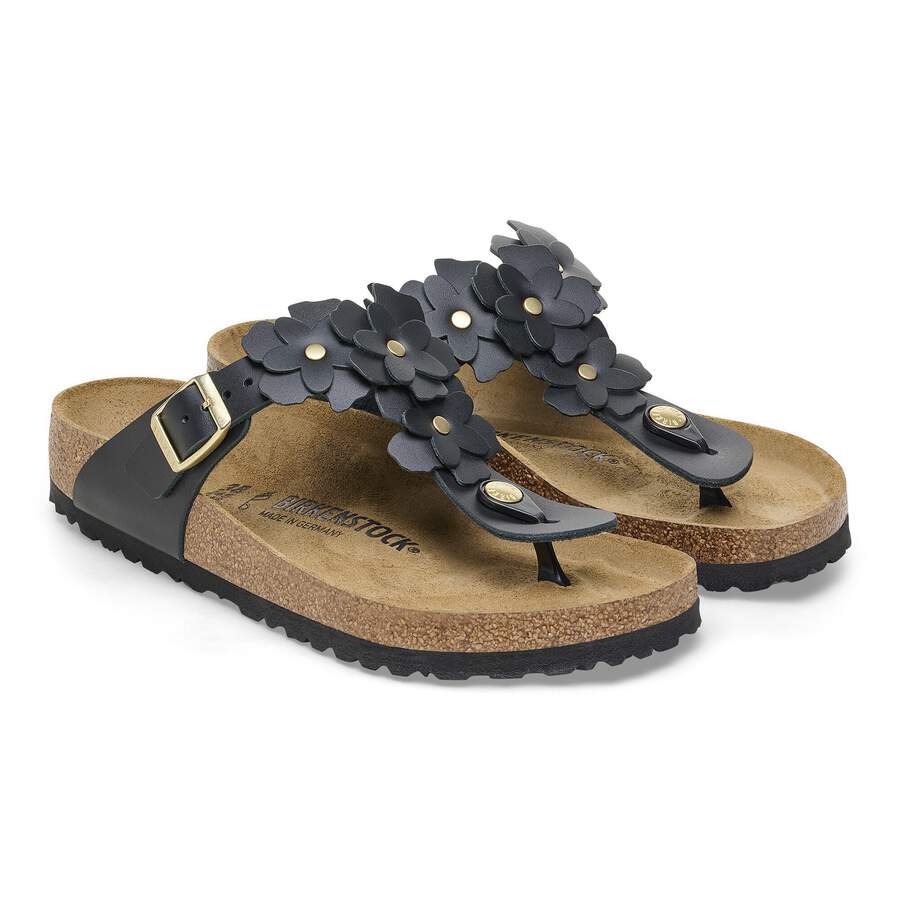 Gizeh Flower Embellishment Natural Leather - Black